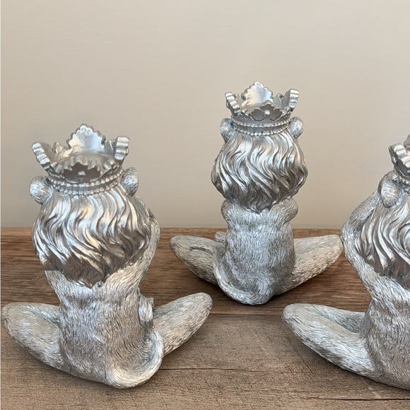 Set of 3 Silver Resin Lions -  Speak no Evil See No Evil Hear No Evil Lions Set - Picture 9 of 9